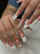 24 Unidades de Unhas Flash Francesas Curtas com 1 Gelatinosa e 1 Lima de Unhas