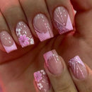 24 Unidades de Unhas Flash Francesas Curtas com 1 Gelatinosa e 1 Lima de Unhas